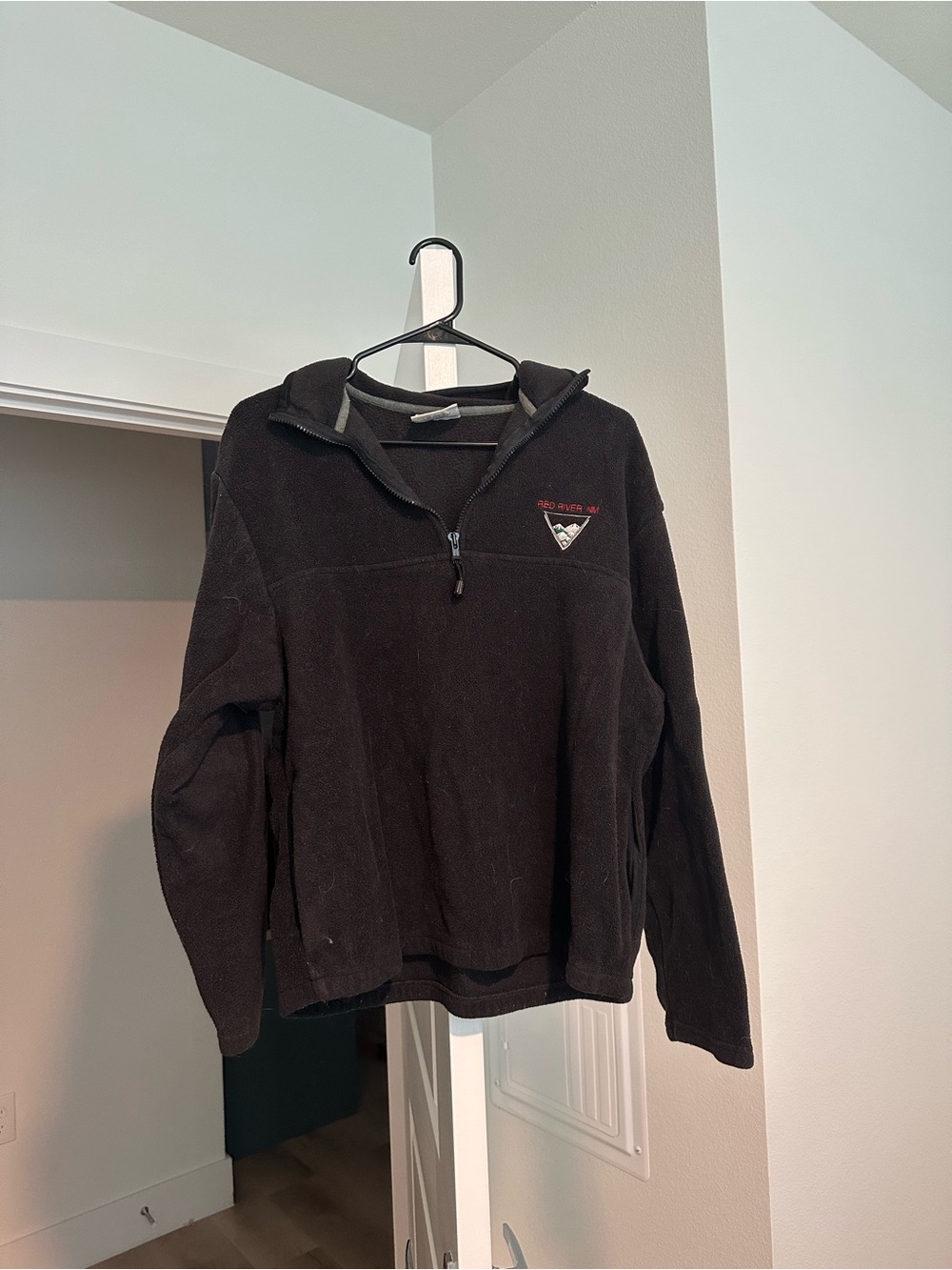 Black V-Neck Half-Zip Fleece Sweater -